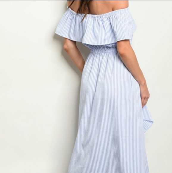 Striped white and blue off shoulder dress - Picture 3 of 8